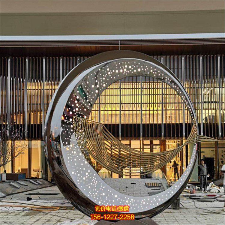 不銹鋼月亮雕塑戶(hù)外城市鏤空發(fā)光月亮園林景觀(guān)雕塑
