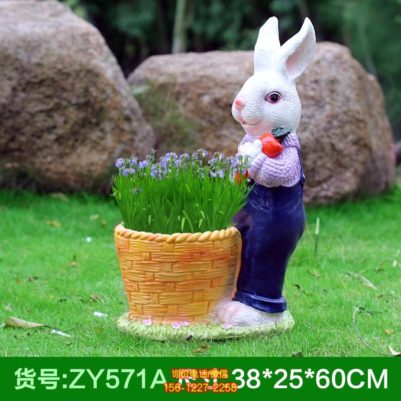 兒童樂(lè)園一只帶花籃的玻璃鋼兔子雕塑 兒童樂(lè)園一只帶花籃的玻璃鋼兔子雕塑