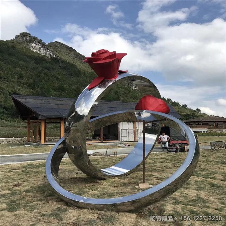 不銹鋼結婚戒指雕塑,玫瑰花戒指雕塑制作廠家 不銹鋼結婚戒指雕塑,玫瑰花戒指雕塑制作廠家