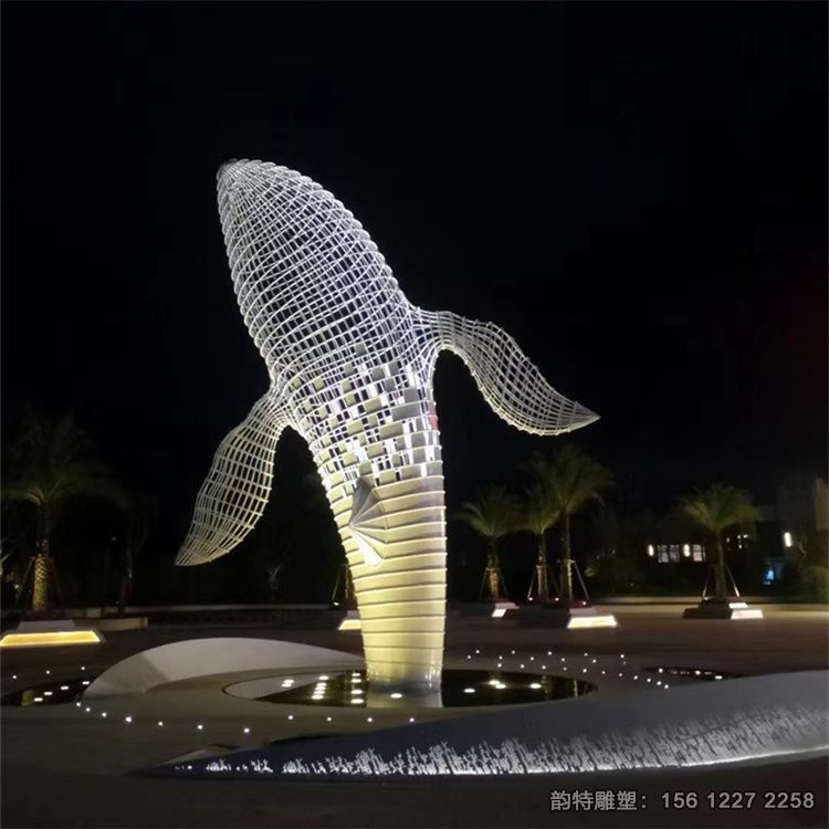 不銹鋼鏤空發光鯨魚雕塑 大型鯨魚雕塑實例參考